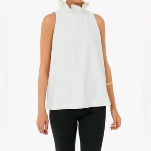 Tuckernuck White Ruffle-Neck Sleeveless Blouse